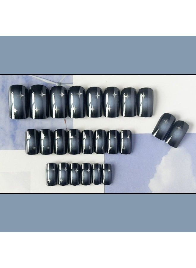 Goolsky Blue Black Starry Gradient Press - on Nails for Cool Edgy Street Style - Image 2