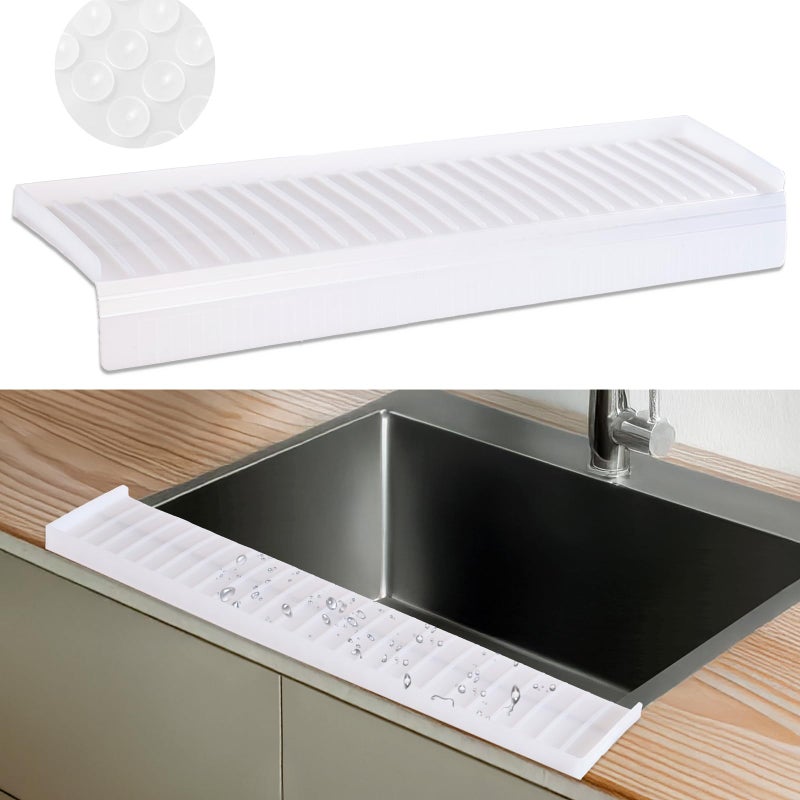 AyNirser Sink Edge Protector with Suction Cup 4"x14", Silicone Sink Splash Guard for Kitchen & Bathroom, Protect Countertop from Scratches, Stains, for Stainless Steel Granite Quartz-Clear - Image 1