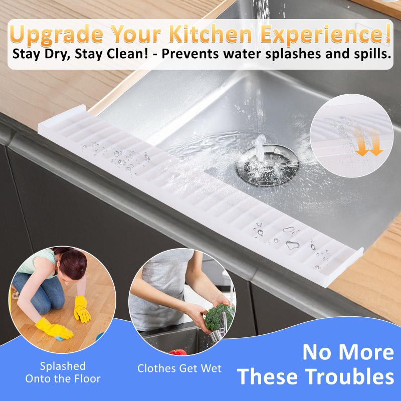 AyNirser Sink Edge Protector with Suction Cup 4"x14", Silicone Sink Splash Guard for Kitchen & Bathroom, Protect Countertop from Scratches, Stains, for Stainless Steel Granite Quartz-Clear - Image 3