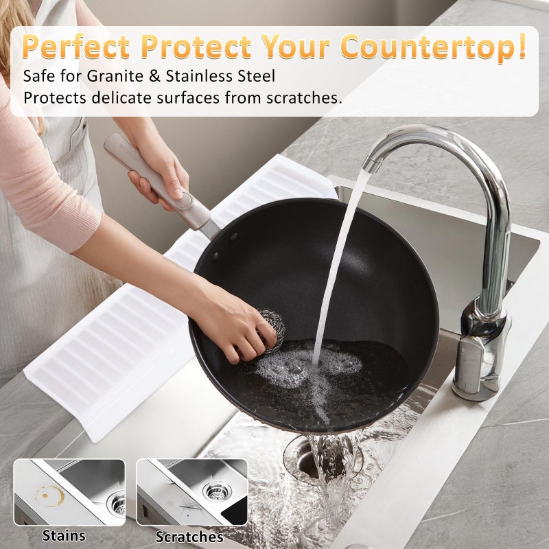 AyNirser Sink Edge Protector with Suction Cup 4"x14", Silicone Sink Splash Guard for Kitchen & Bathroom, Protect Countertop from Scratches, Stains, for Stainless Steel Granite Quartz-Clear - Image 2