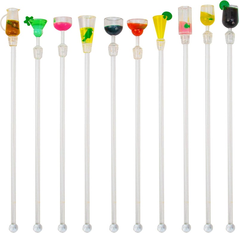 AUEAR , 10 Pack Swizzle Sticks Acrylic Colorful Cocktail Drink Stirrer Clear Shafts for Bars Cafes Restaurants Home Use - Image 1