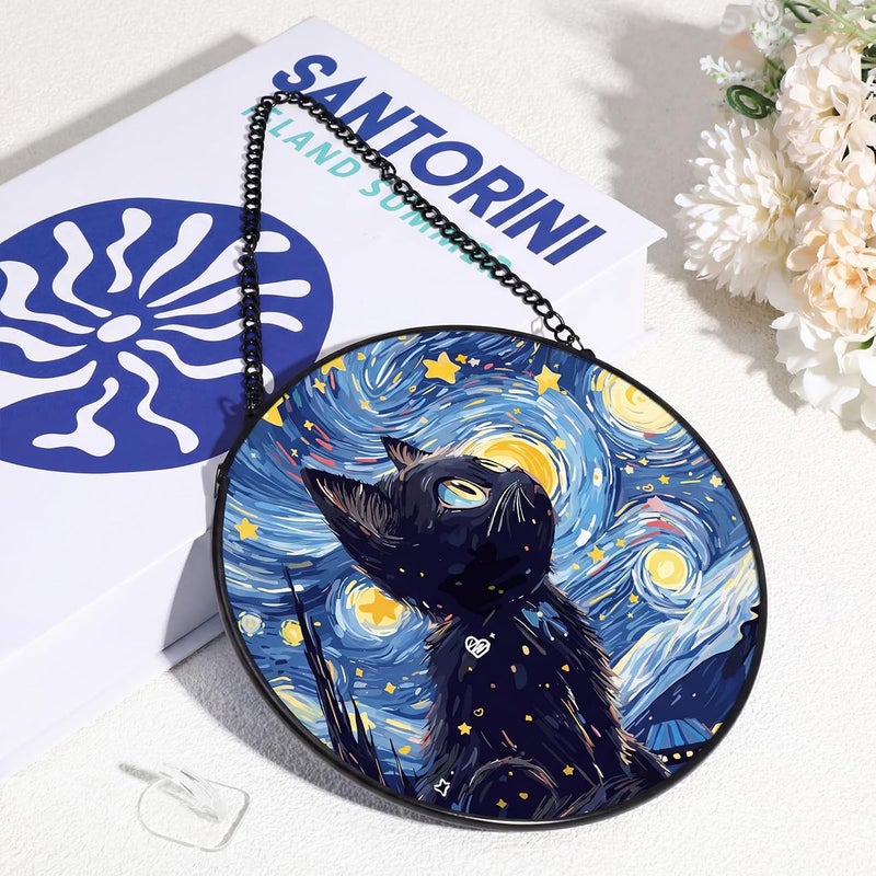 Mifoci 6.3 Inch Stained Glass Window Hanging Black Cat Suncatchers Indoor Window Gifts for Cat Lovers Room Office Decor Aesthetic - Image 5