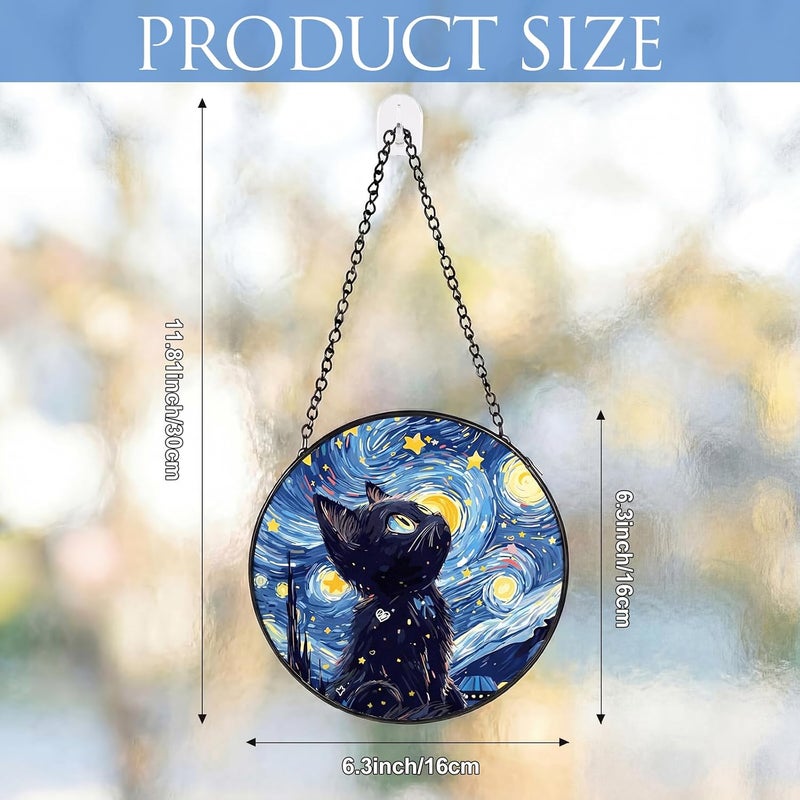 Mifoci 6.3 Inch Stained Glass Window Hanging Black Cat Suncatchers Indoor Window Gifts for Cat Lovers Room Office Decor Aesthetic - Image 2