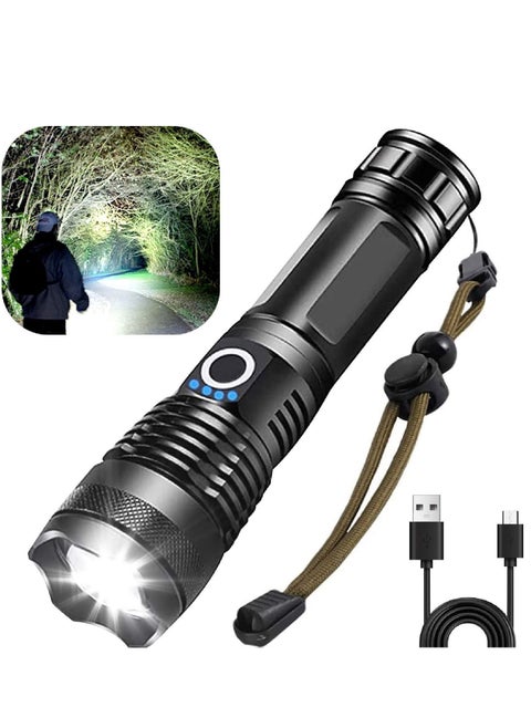 Rechargeable LED Flashlights, Super Bright Zoomable Flashlight with 5 Modes, Adjustable High Lumens IP53 Waterproof Torch Light, Handheld Light with 26650 Battery Camping Outdoor Emergency