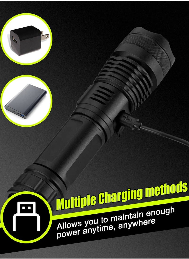 ULHYC - Rechargeable LED Flashlights, Super Bright Zoomable Flashlight with 5 Modes, Adjustable High Lumens IP53 Waterproof Torch Light, Handheld Light with 26650 Battery Camping Outdoor Emergency - Image 1