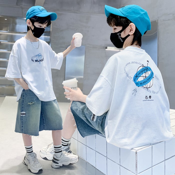 Boys' Short-Sleeved T-Shirt Kidsren'S Summer Top 2026 New Korean Style Boys' Half-Sleeved Bear Cartoon Round Neck Clothes T - Image 1