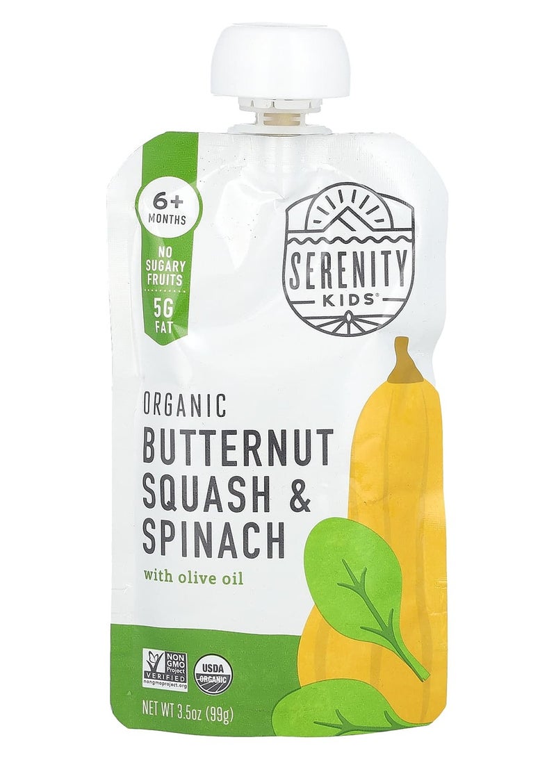 SERENITY KIDS Serenity Kids, Organic Butternut Squash & Spinach with Olive Oil, 6+ Months, 3.5 oz (99 g)