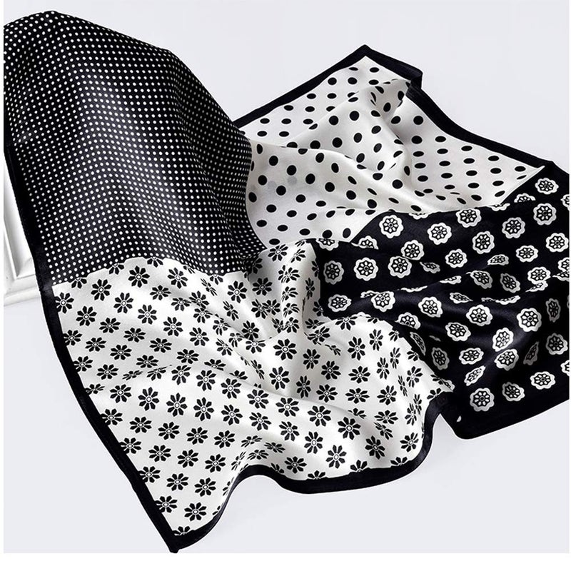MEISEE Pure Mulberry Silk Scarfs Women Small Square Scarf 21" x 21" Breathable Lightweight Neckerchief Printed Headscarf (B-40 Black and White) - Image 5