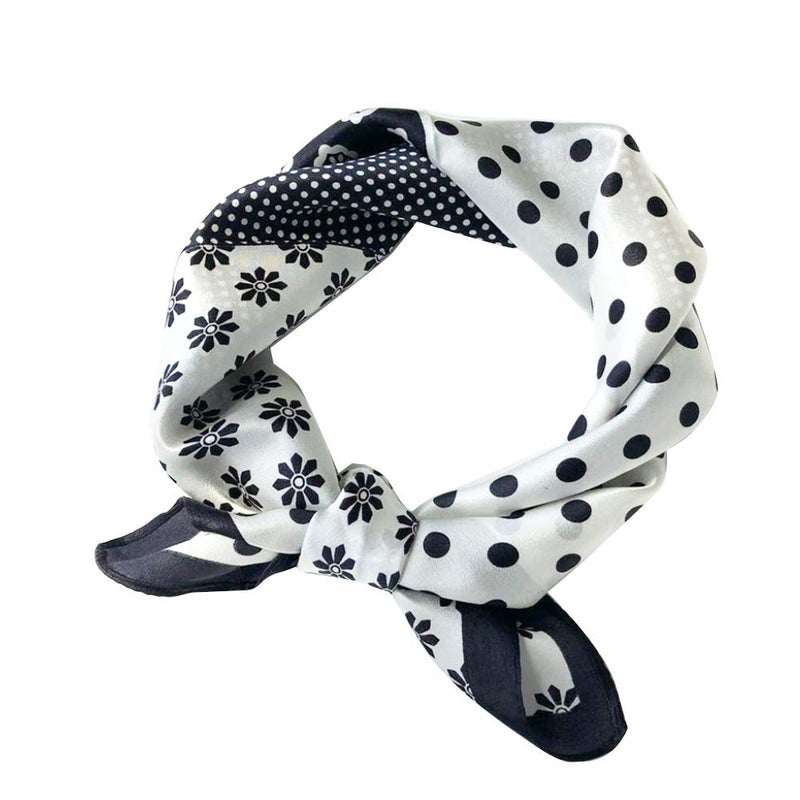 MEISEE Pure Mulberry Silk Scarfs Women Small Square Scarf 21" x 21" Breathable Lightweight Neckerchief Printed Headscarf (B-40 Black and White) - Image 1
