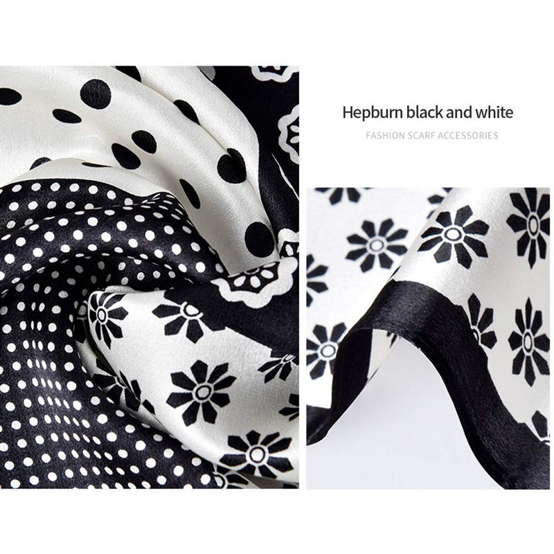 MEISEE Pure Mulberry Silk Scarfs Women Small Square Scarf 21" x 21" Breathable Lightweight Neckerchief Printed Headscarf (B-40 Black and White) - Image 4