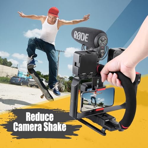 Zeadio Camera Handheld Stabilizer with Smartphone Video Cage Rig, Triple Cold-Shoe Handle Grip Compatible with All Camera Action Camera DSLR Smartphone - Image 2