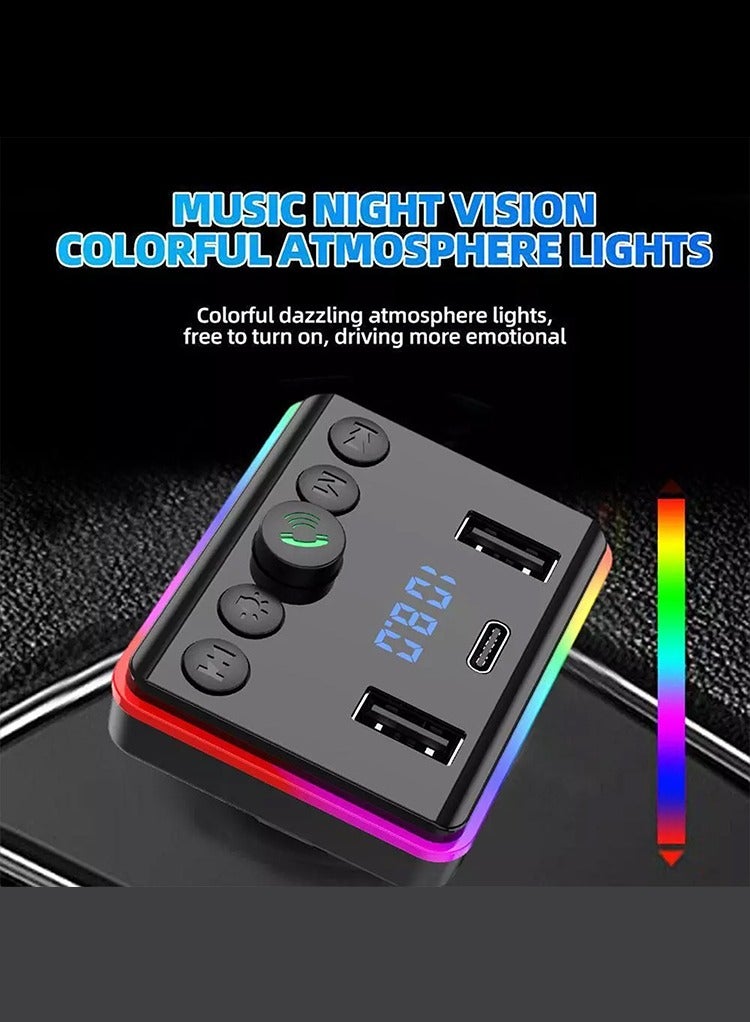 Mr.Smart Bluetooth FM Transmitter Car Kit with RGB Lights, Dual USB 3.1A Quick Charge, Hands-Free Calling, TF Card Support, Type-C Port - Image 4