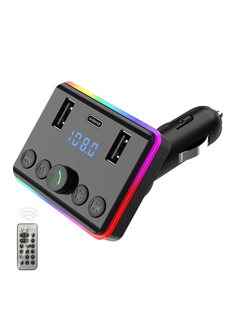 Mr.Smart Bluetooth FM Transmitter Car Kit with RGB Lights, Dual USB 3.1A Quick Charge, Hands-Free Calling, TF Card Support, Type-C Port - Image 1