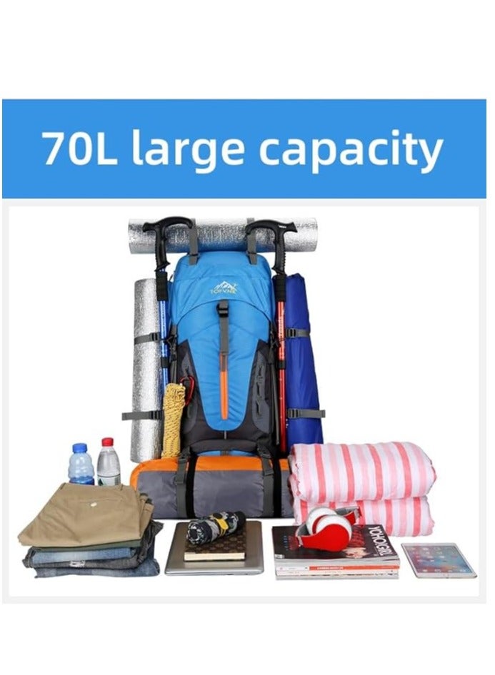 تراسل حقيبة ظهر للتخييم والمشي لمسافات طويلة سعة 70 لتر، حقيبة ظهر رياضية خارجية للسفر في الهواء الطلق قابلة للطي وخفيفة الوزن ومقاومة للماء حقيبة نهارية كبيرة السعة للمشي لمسافات طويلة والتخييم وركوب الدراجات والتسلق والسفر - Image 2
