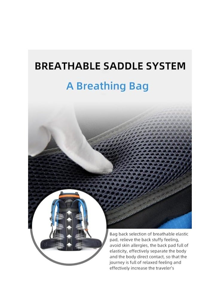 تراسل حقيبة ظهر للتخييم والمشي لمسافات طويلة سعة 70 لتر، حقيبة ظهر رياضية خارجية للسفر في الهواء الطلق قابلة للطي وخفيفة الوزن ومقاومة للماء حقيبة نهارية كبيرة السعة للمشي لمسافات طويلة والتخييم وركوب الدراجات والتسلق والسفر - Image 5