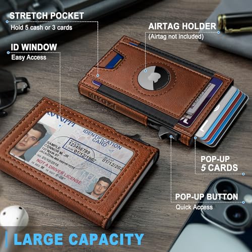 miyozi Airtag Wallet for Men Slim Pop Up Credit Card Holder RFID Blocking Mens Minimalist wallet for 79 Cards ID Window with Gift Box - Image 3