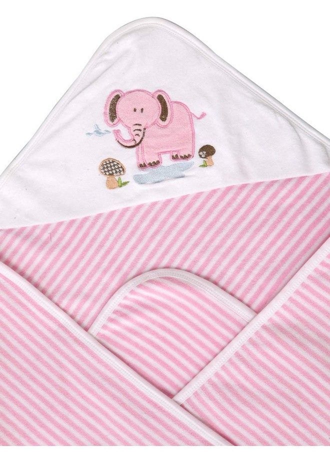My Milestones - Terry Hooded Baby Infant Toddler Bath Toweldual Layeredpink Striped - Image 1