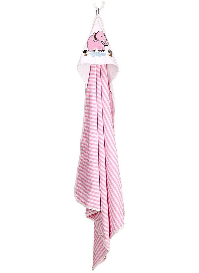 My Milestones - Terry Hooded Baby Infant Toddler Bath Toweldual Layeredpink Striped - Image 1