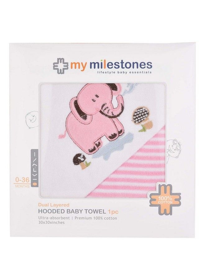 My Milestones - Terry Hooded Baby Infant Toddler Bath Toweldual Layeredpink Striped - Image 1