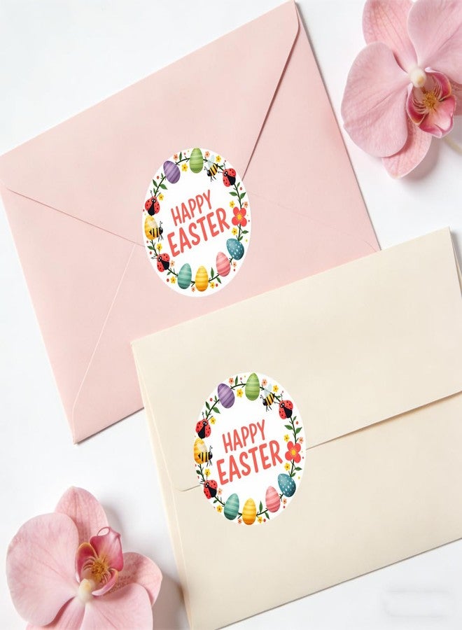 SLGIFT 48 Round Stickers Featuring Colorful Easter Eggs, Ladybugs, and Bees with Floral Designs for Cheerful Easter Gift Wrapping - Image 3