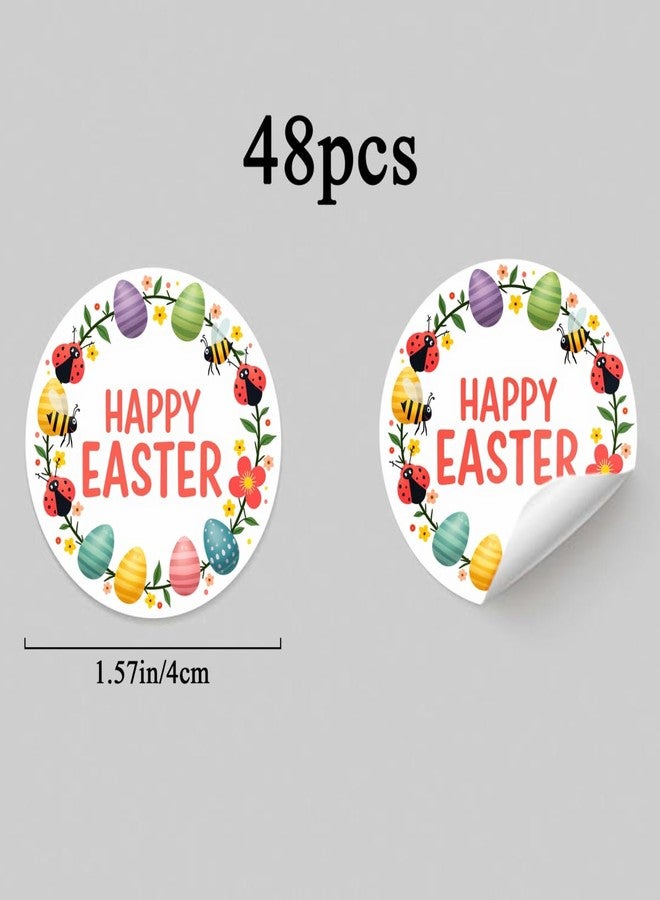 SLGIFT 48 Round Stickers Featuring Colorful Easter Eggs, Ladybugs, and Bees with Floral Designs for Cheerful Easter Gift Wrapping - Image 2