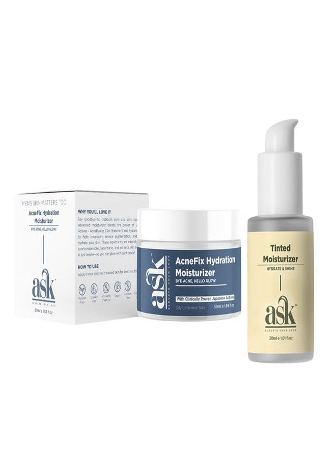 أسك كريم الترطيب والتلوين "آسك أكني-فيكس" | للرجال | يرطب، يقلل من حب الشباب والبقع الداكنة والتصبغات | إشراقة خفيفة بدون ملمس دهني | الحجم - 50 مل × 30 مل (عبوة) - Image 1