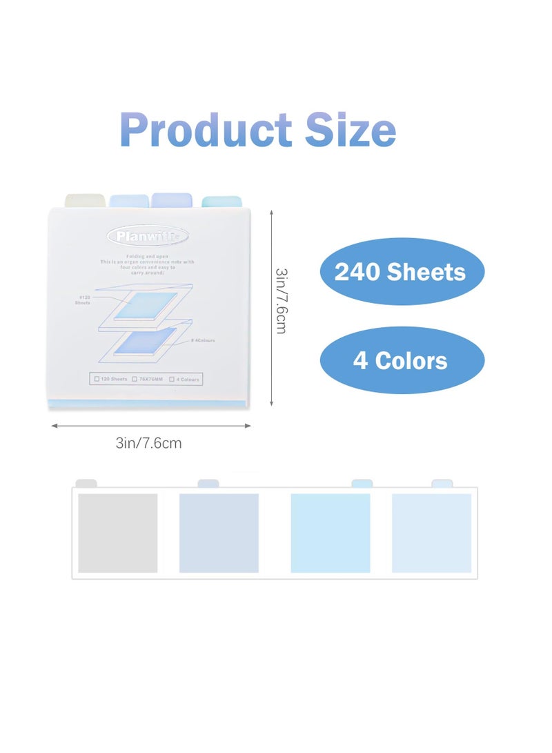 KASTWAVE Colorful Collapsible Sticky Notes, 2 Pack 4 Pads of 3"x3" Vibrant Colors Tear Away Sticky Pads, Ideal for Office, School, and Home, 120 Sheets Per Pack, Blue Series - Image 2