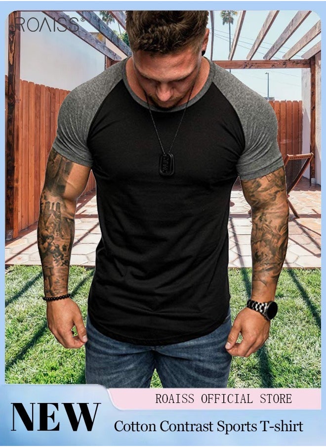 roaiss - Men's Muscle T-shirt Stretch Short Sleeve V-neck Bodybuilding T-shirt - Image 1