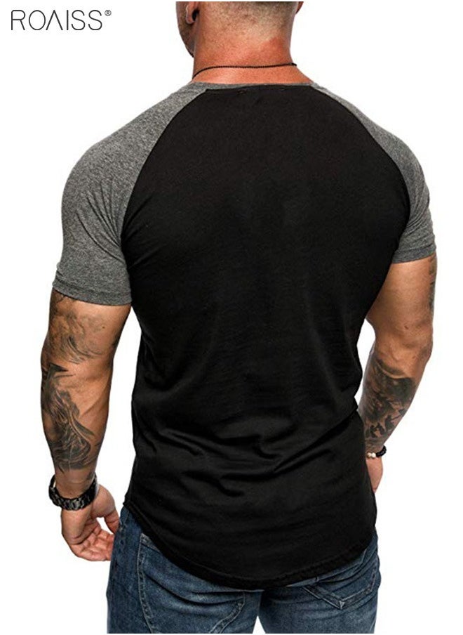 roaiss - Men's Muscle T-shirt Stretch Short Sleeve V-neck Bodybuilding T-shirt - Image 1
