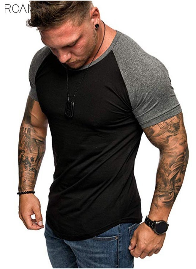 roaiss - Men's Muscle T-shirt Stretch Short Sleeve V-neck Bodybuilding T-shirt - Image 1
