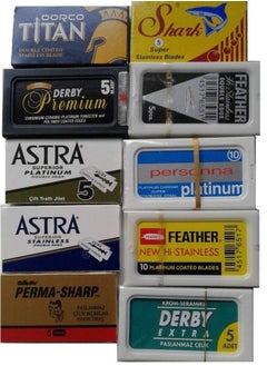 Feather NEW 100 Shaving Safety Razor Double Edge Blades of 10 Top Brands - Feather ASTRA PERSONNA.Sampler Pack  - Image 1