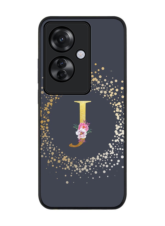 Stylizedd Rugged Black edge case for Oppo Reno11 F / Oppo F25 Pro 5G, Slim fit Soft Cover - Custom Monogram Initial Letter Floral Pattern Alphabet - J (Grey) - Image 1
