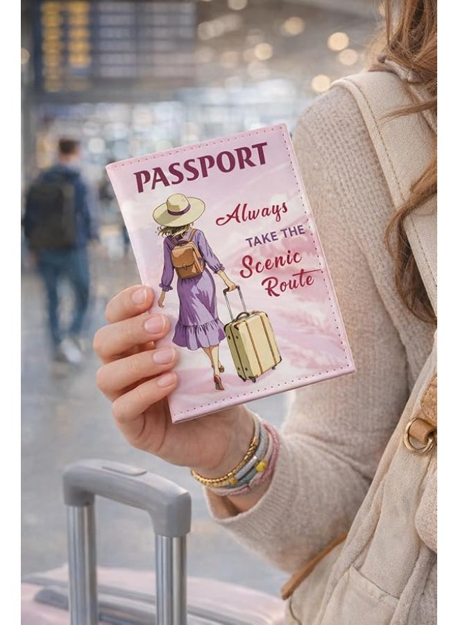 SHOWDAY Passport Holder Cover for Men & Women, PU Leather Travel Passport Case with Card Slots, Lightweight Protective Passport Wallet, Cute Travel Design - Image 2