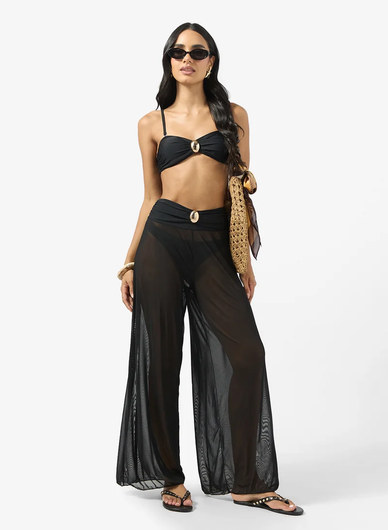 Ginger Sheer Bandeau Bralette &amp; Pant Set With Metal Accent