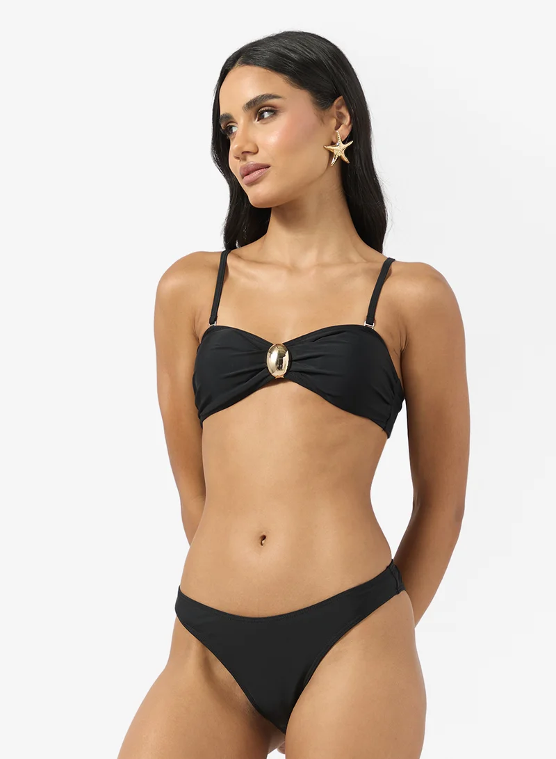 Ginger Sheer Bandeau Bralette &amp; Pant Set With Metal Accent