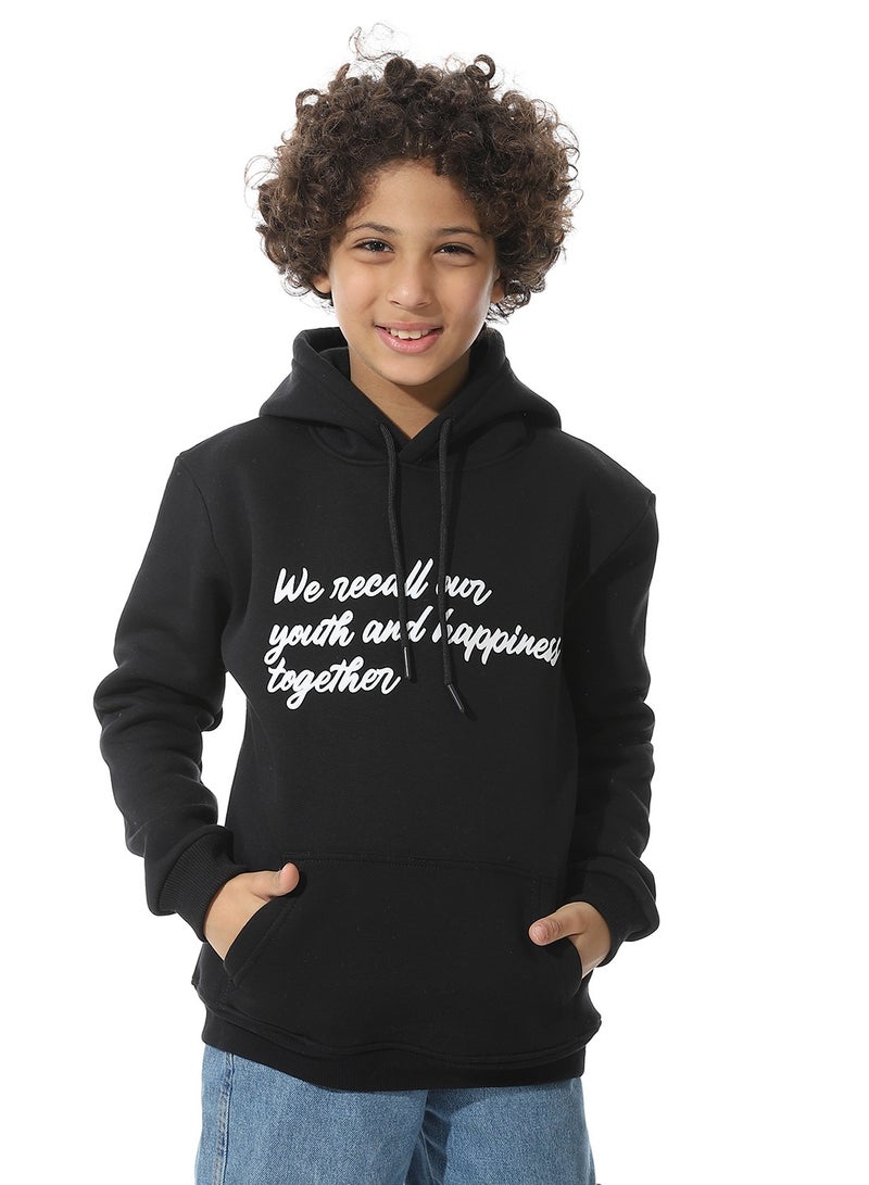 Andora Printed Back & Badge Boys Hoodie_Heather Black - Image 1