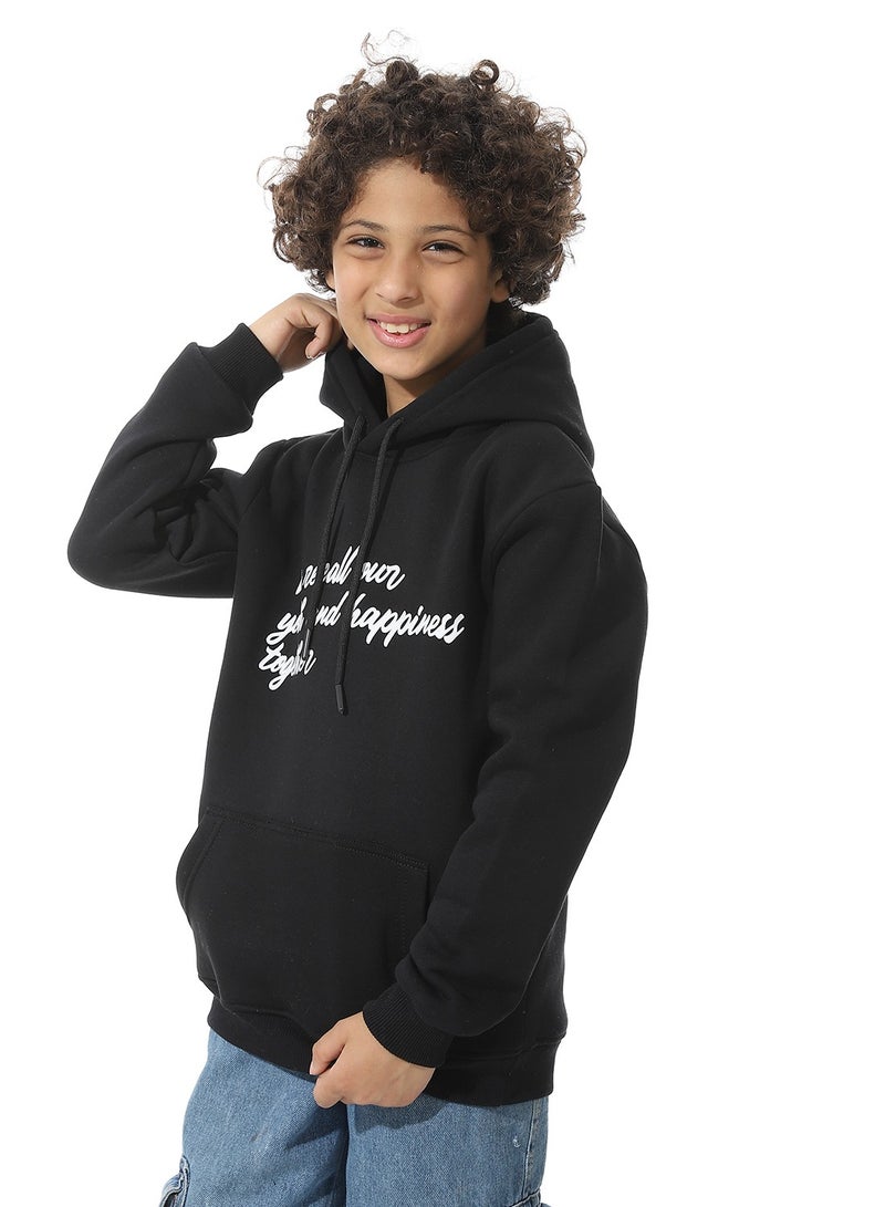 Andora Printed Back & Badge Boys Hoodie_Heather Black - Image 2