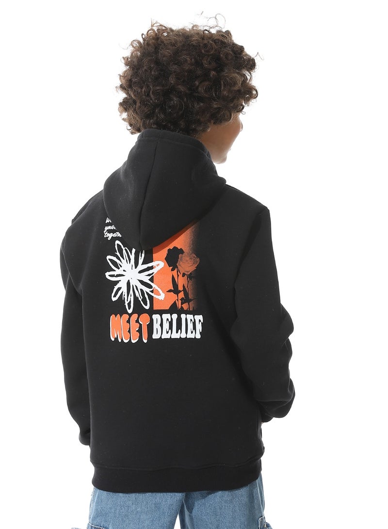 Andora Printed Back & Badge Boys Hoodie_Heather Black - Image 3