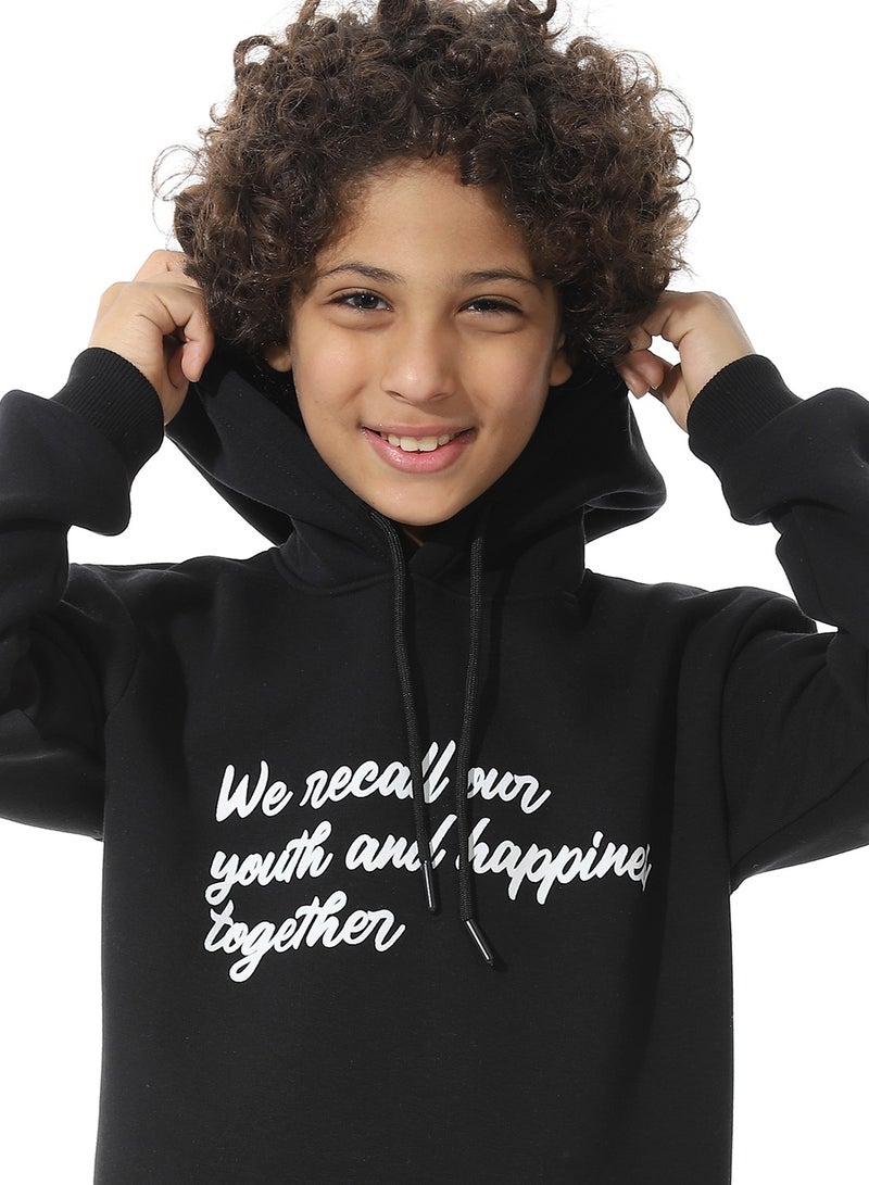 Andora Printed Back & Badge Boys Hoodie_Heather Black - Image 4