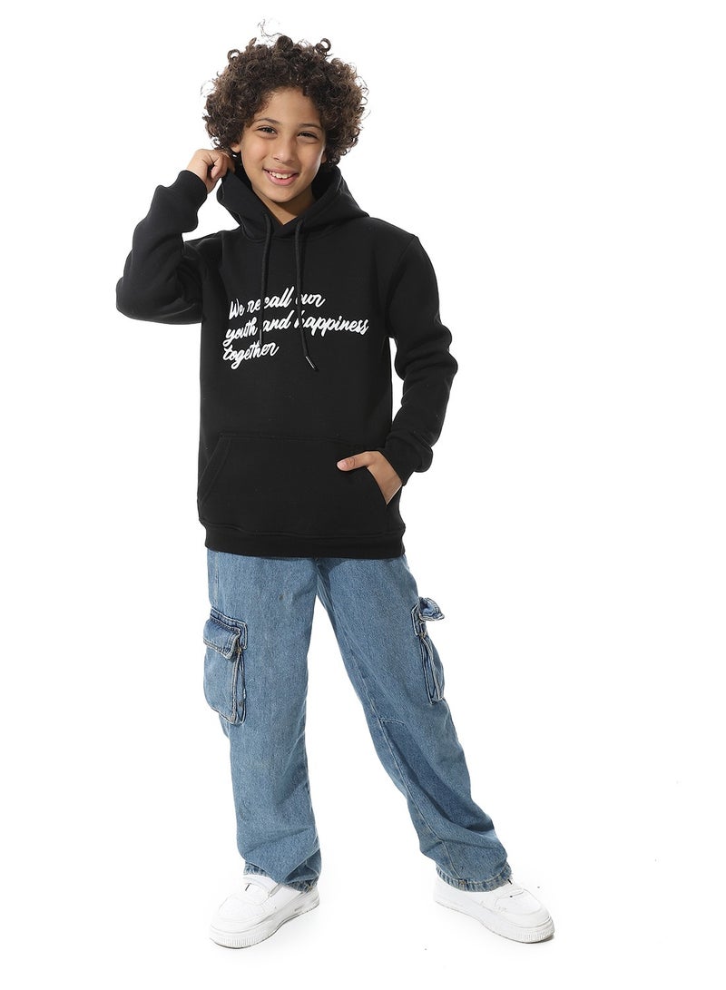 Andora Printed Back & Badge Boys Hoodie_Heather Black - Image 5