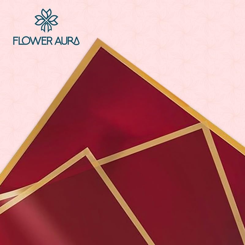 FlowerAura Designer Waterproof Red With Golden Border Korean Wrapping Paper For Flower Bouquet Wrapping Paper, Gift Wrapping Paper, DIY Handmade Paper, Artistic & Florist Creation Paper (Set of 20) - Image 4