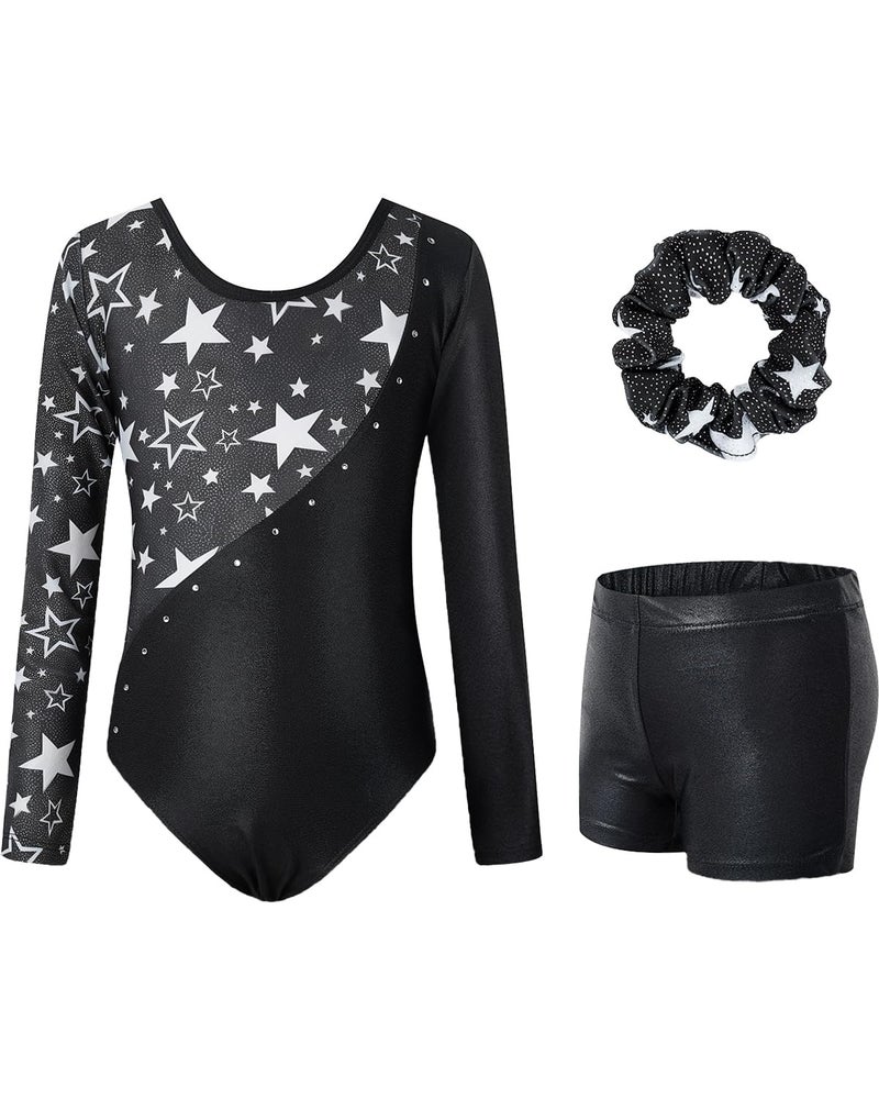 JiAmy Leotards for Girls Gymnastics, Long Sleeve Sparkly Dance Biketards with Shorts Ballet Tumbling Outfit Red 3-4 Years - Image 1