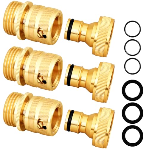 SIGURANTA Garden Hose Quick Disconnect Fittings 3Pcs Solid Brass 34 Inch GHT Thread Hose Connectors for Outdoor Faucet Adapter - Image 1