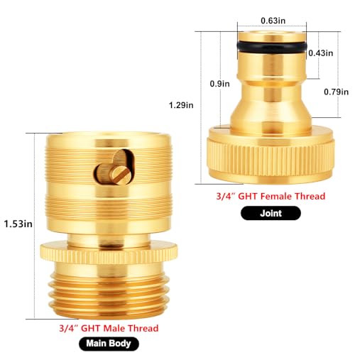 SIGURANTA Garden Hose Quick Disconnect Fittings 3Pcs Solid Brass 34 Inch GHT Thread Hose Connectors for Outdoor Faucet Adapter - Image 3