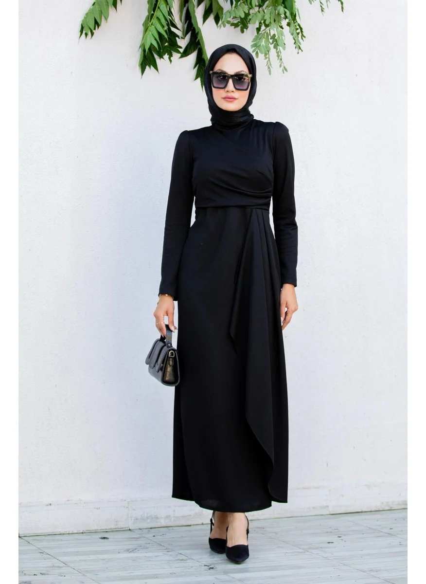 Tesettür Çarşım Hijab Bazaar Lily Drape Pleated Special Day Dress-Black