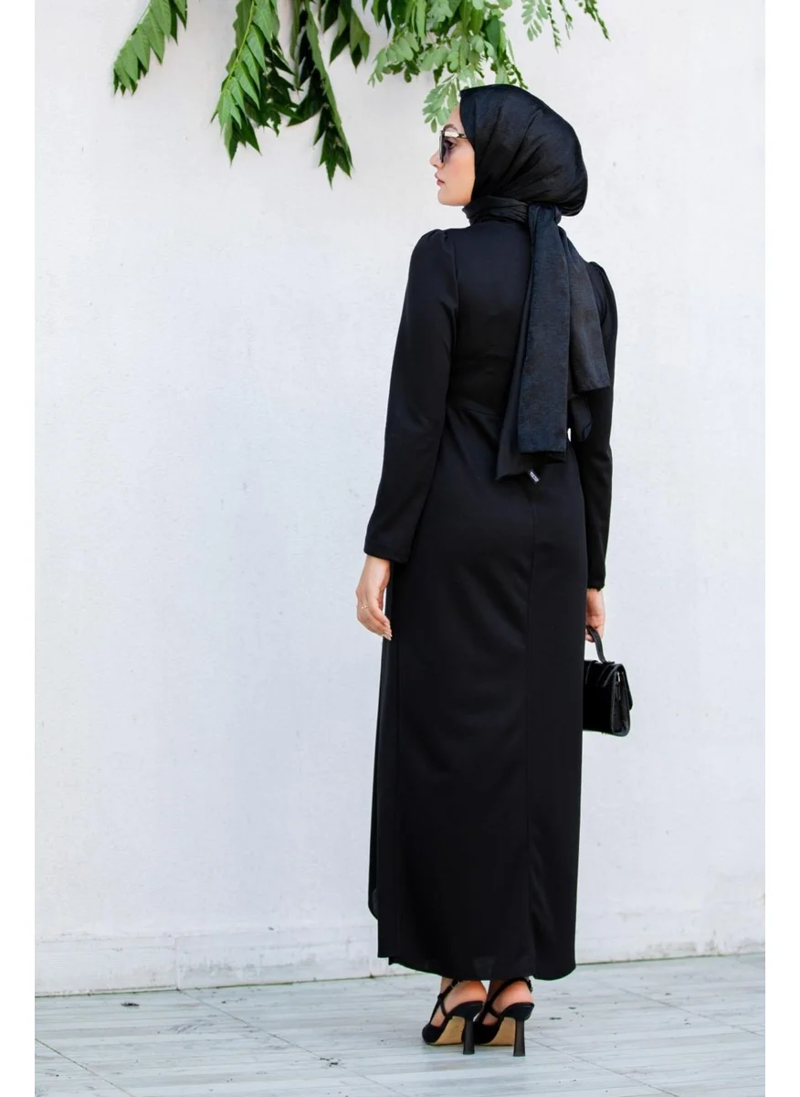 Tesettür Çarşım Hijab Bazaar Lily Drape Pleated Special Day Dress-Black