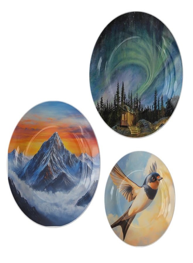 woodhang Nature's Majesty Decorative Ceramic Wall Plates Set of 3 for Home Decor|Aurora Borealis, Sunset Mountain & Flying Bird Art Plates for Bedroom, Living Room, Café & Office Decoration Showpiece - Image 4