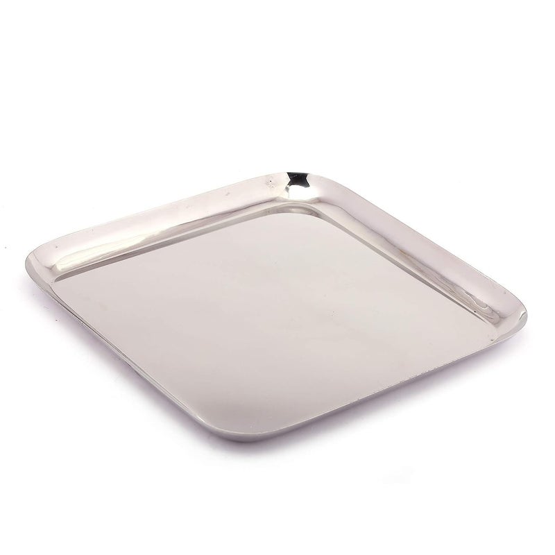 Next Future 20 Gauge Stainless Steel Plates Set of 4 LunchDinner Plate Tiffin Plates 235cm Dia Silver Square Plates Size Large - Image 5