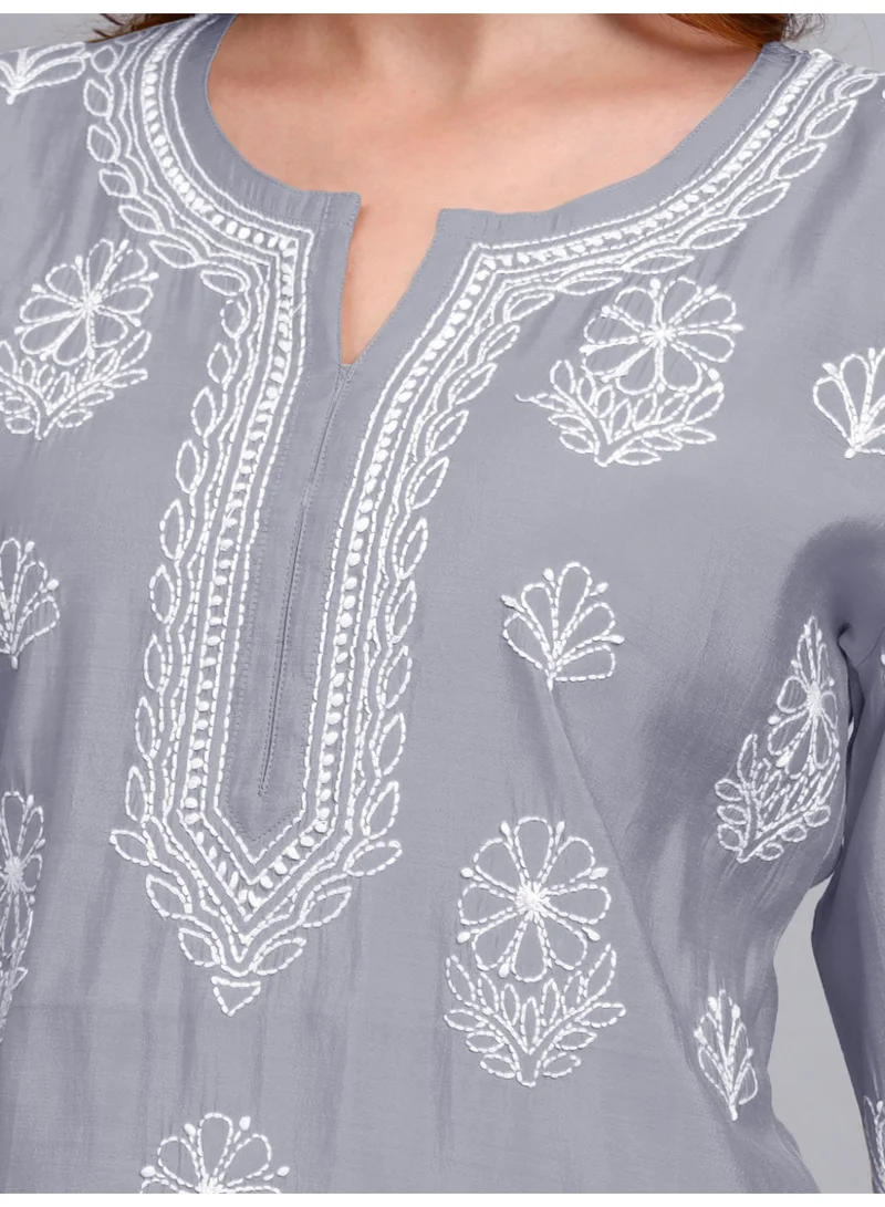 Alaya Hand Embroidered Chikankari Chanderi Kurti-AL4090