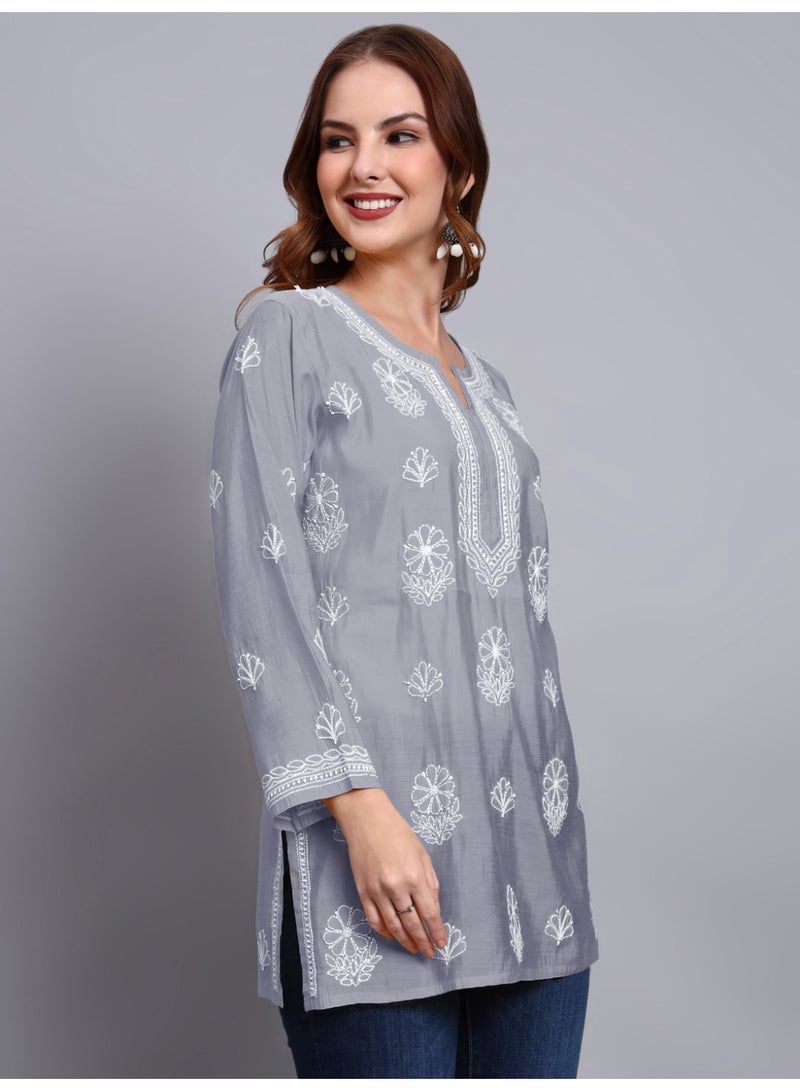 Alaya Hand Embroidered Chikankari Chanderi Kurti-AL4090 - Image 5